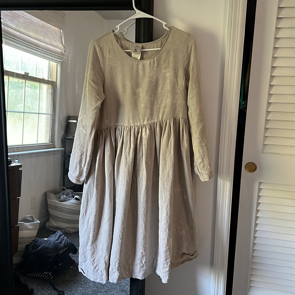 Son De Flor Smock 100% Linen Midi Dress